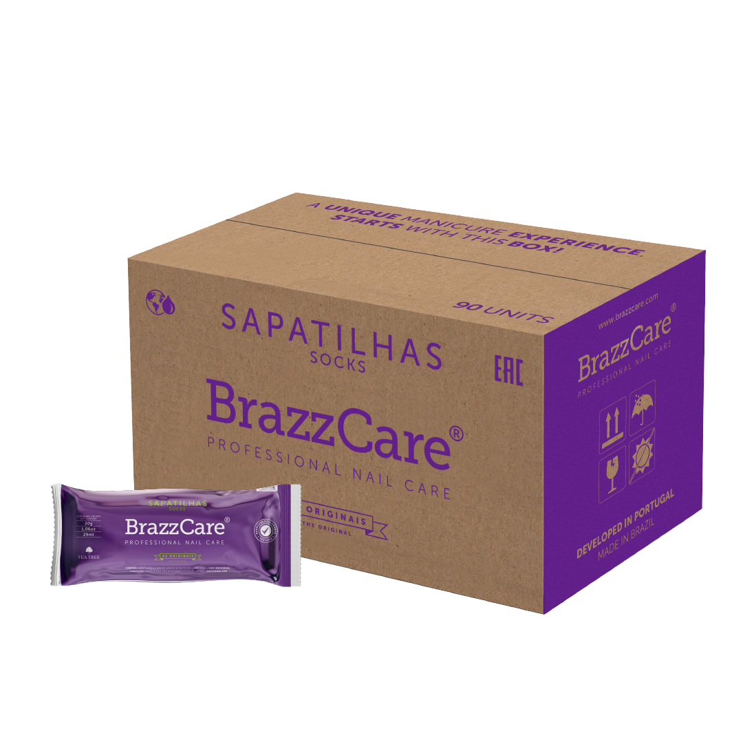 Carton 90 sachets BrazzCare BalbCare Socks Chaussette Pédicure Brésilienne inclus 1 Lime et Bâtonnet OCIBEL