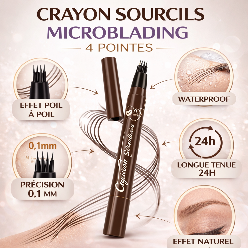 Crayon Sourcils Microblading 4 Pointes – Effet Poil à Poil Waterproof Longue Tenue 24H – Eyebrow Pen Haute Précision Medium Brown OCIBEL