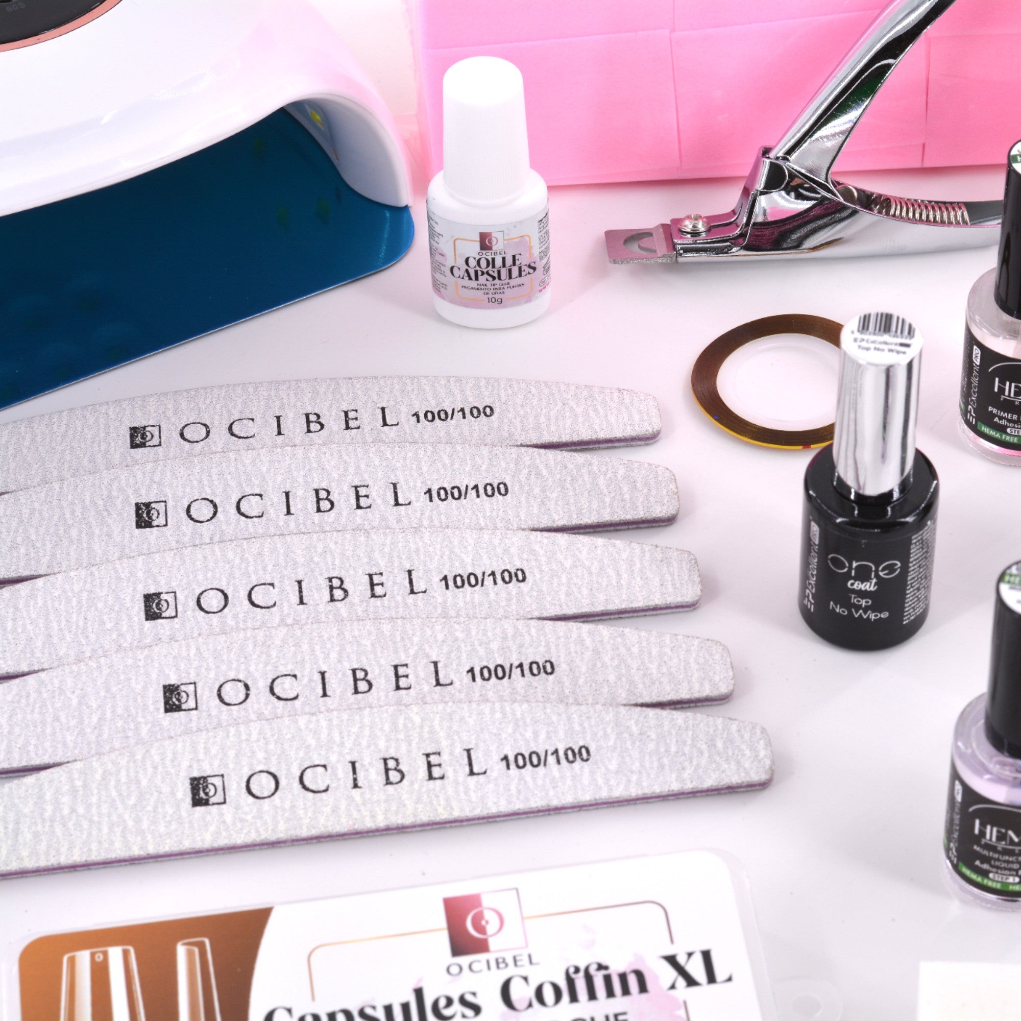 Kit Ongles Complet L’Essentiel – Gel de Construction Sans Limage, Lampe 72 W, Accessoires et Soins OCIBEL