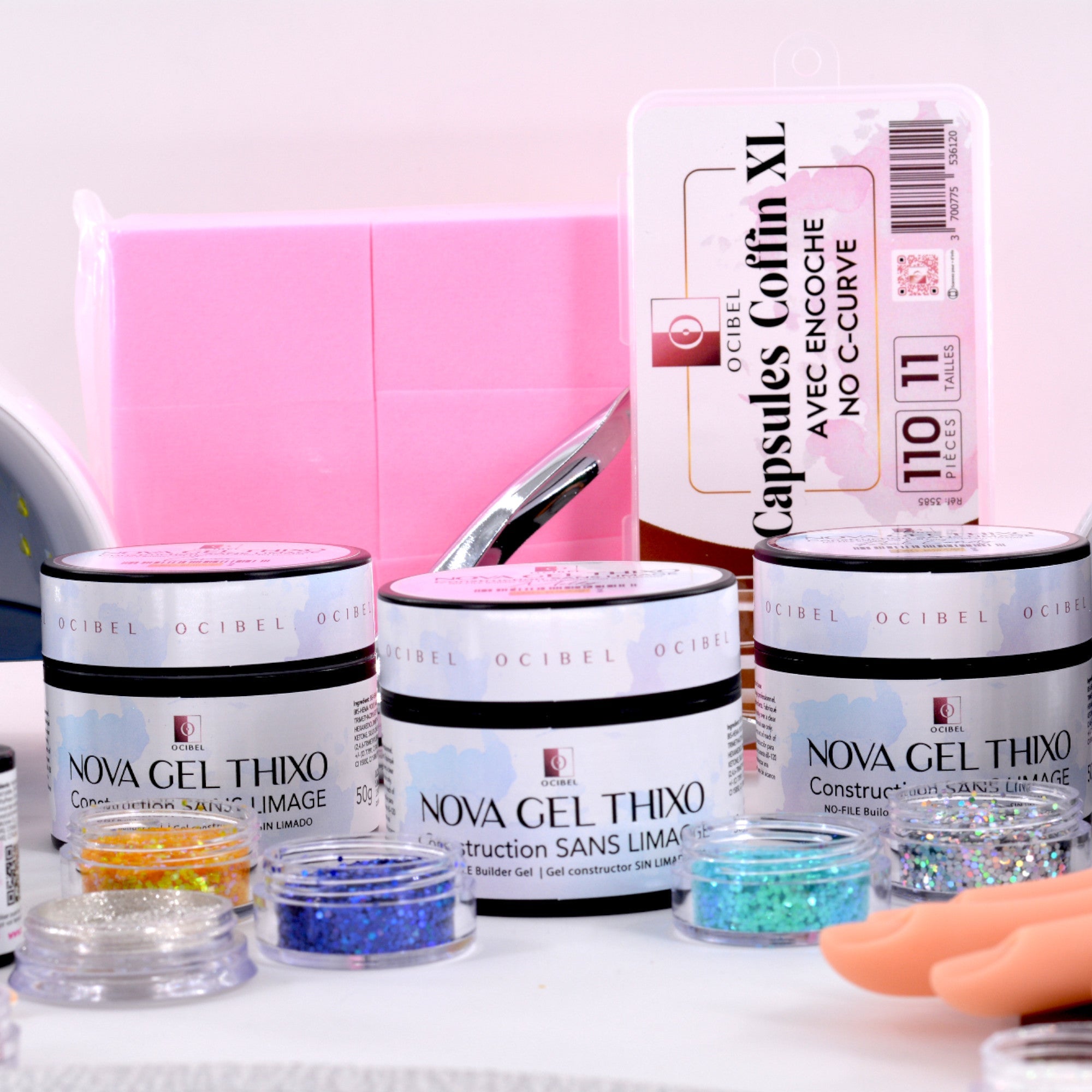 Kit Ongles Complet Master – Gel de Construction Sans Limage, 2 Lampes 72 W USB, 8 Vernis LolliLac, Accessoires et Soins Professionnels OCIBEL