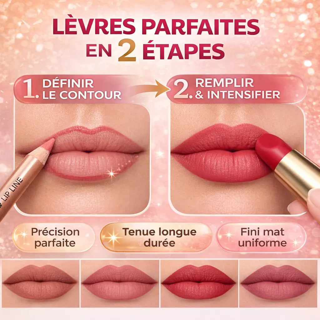 Lot de 4 Crayons + Rouge à Lèvres Mat 24H – Lipstick & Lip Liner Duo Longue Tenue Waterproof Effet Mat Lèvres Parfaites OCIBEL