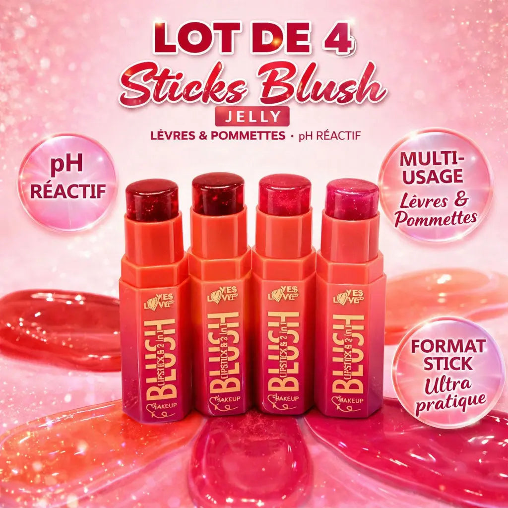 Lot de 4 Lipstick Blush Lèvres et Pommettes pH Réactif – Baume Teinté Hydratant Effet Personnalisé Texture Crémeuse Multi-Usage Teint et Lèvres OCIBEL