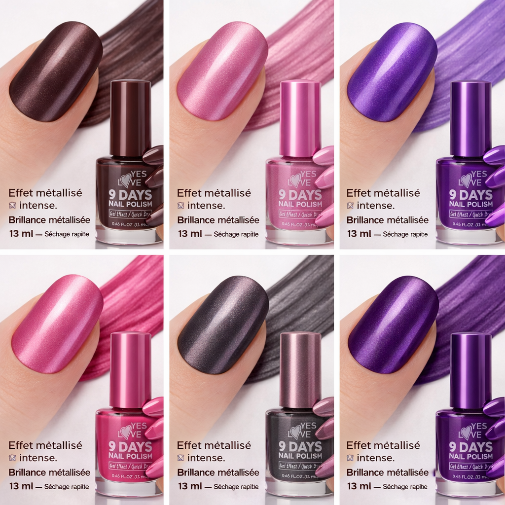 Lot de 6 Vernis à Ongles Métallisés Effet Gel – Longue Tenue 9 Jours – Brillance Intense – Séchage Rapide – Couleurs Tendances Modernes et Classiques – Haute Couvrance 03 OCIBEL