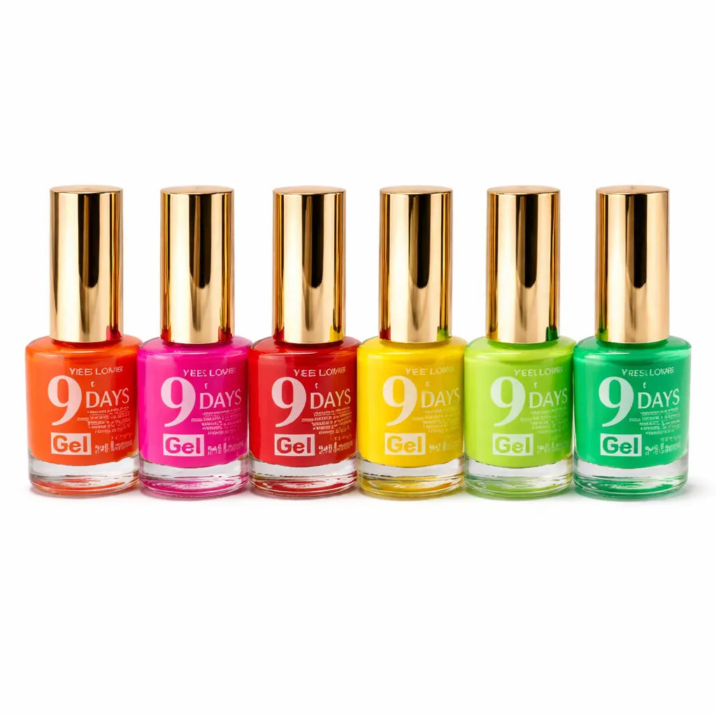Lot de 6 vernis à ongles couleurs vives – effet brillant – séchage rapide – tenue jusqu’à 9 jours – teintes flashy été – 13 ml