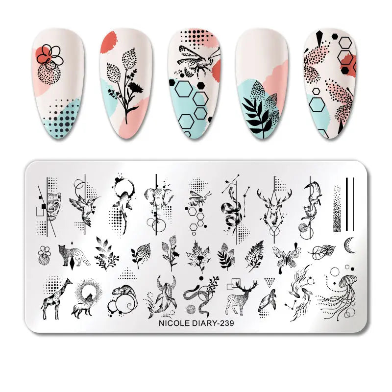 Plaque de Stamping pour Ongles Thème : Animaux OCIBEL