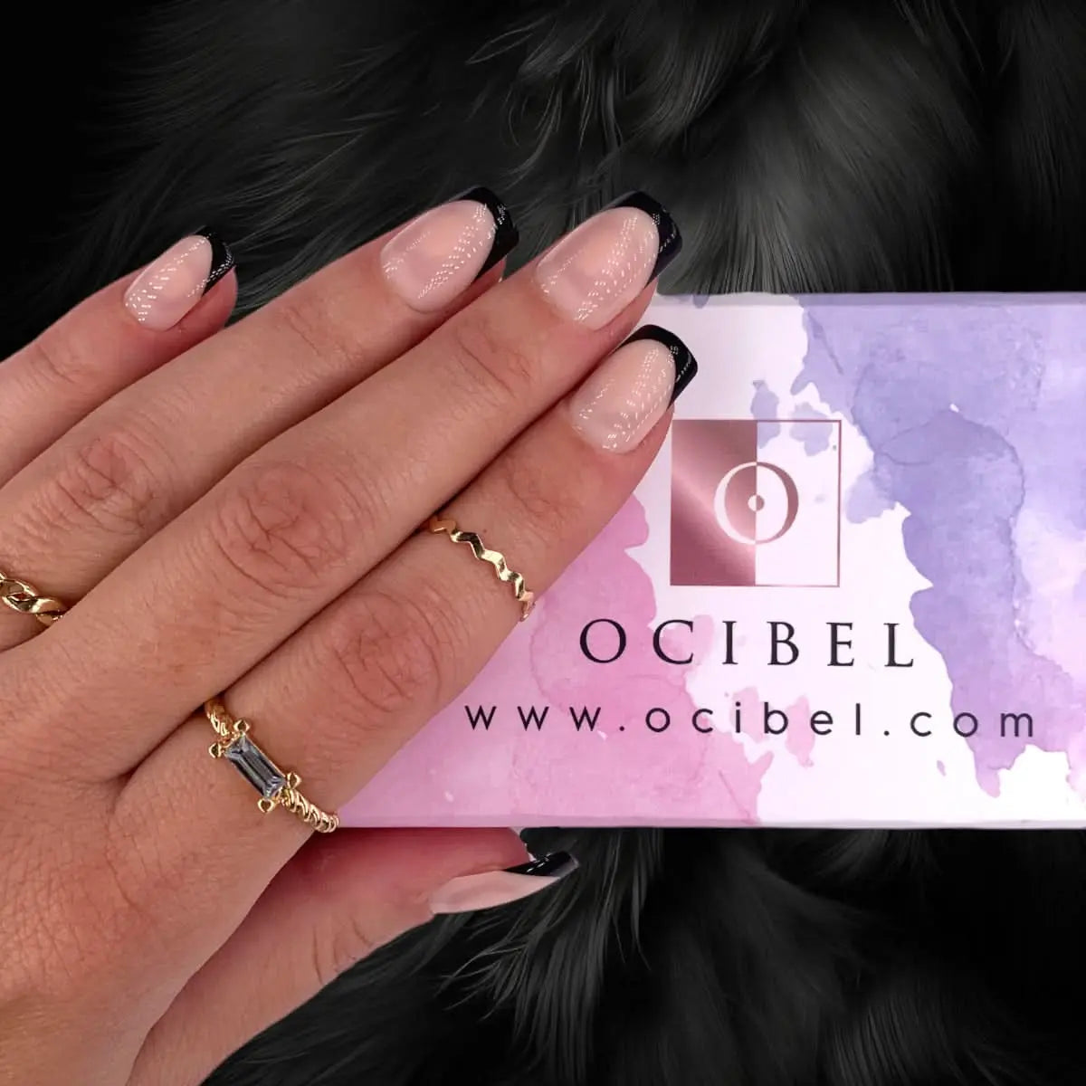 Press On Nails Faux Ongles Réutilisables - Medium Carré French Noire OCIBEL