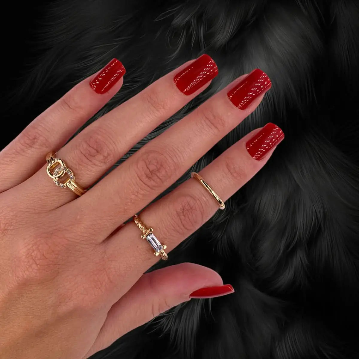 Press On Nails Faux Ongles Réutilisables - Medium Carré Rouge OCIBEL