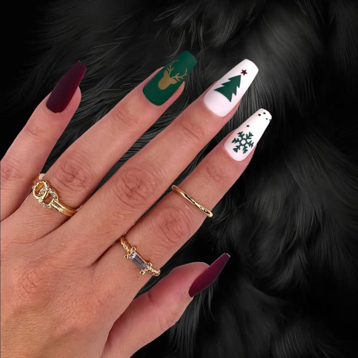 Press On Nails Faux Ongles Réutilisables - Medium Coffin Noël OCIBEL