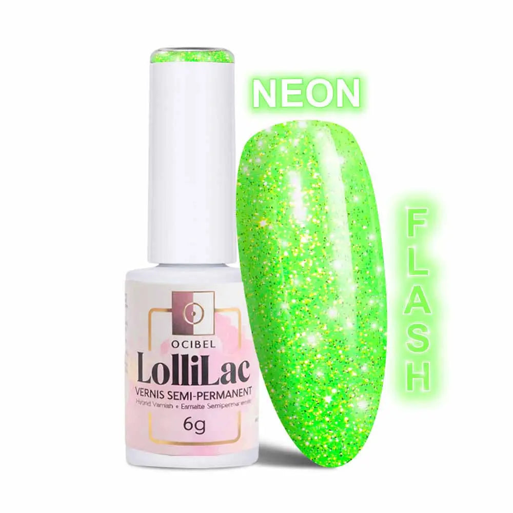 Vernis Semi Permanent UV / LED - Flash Glitter Green 6g OCIBEL