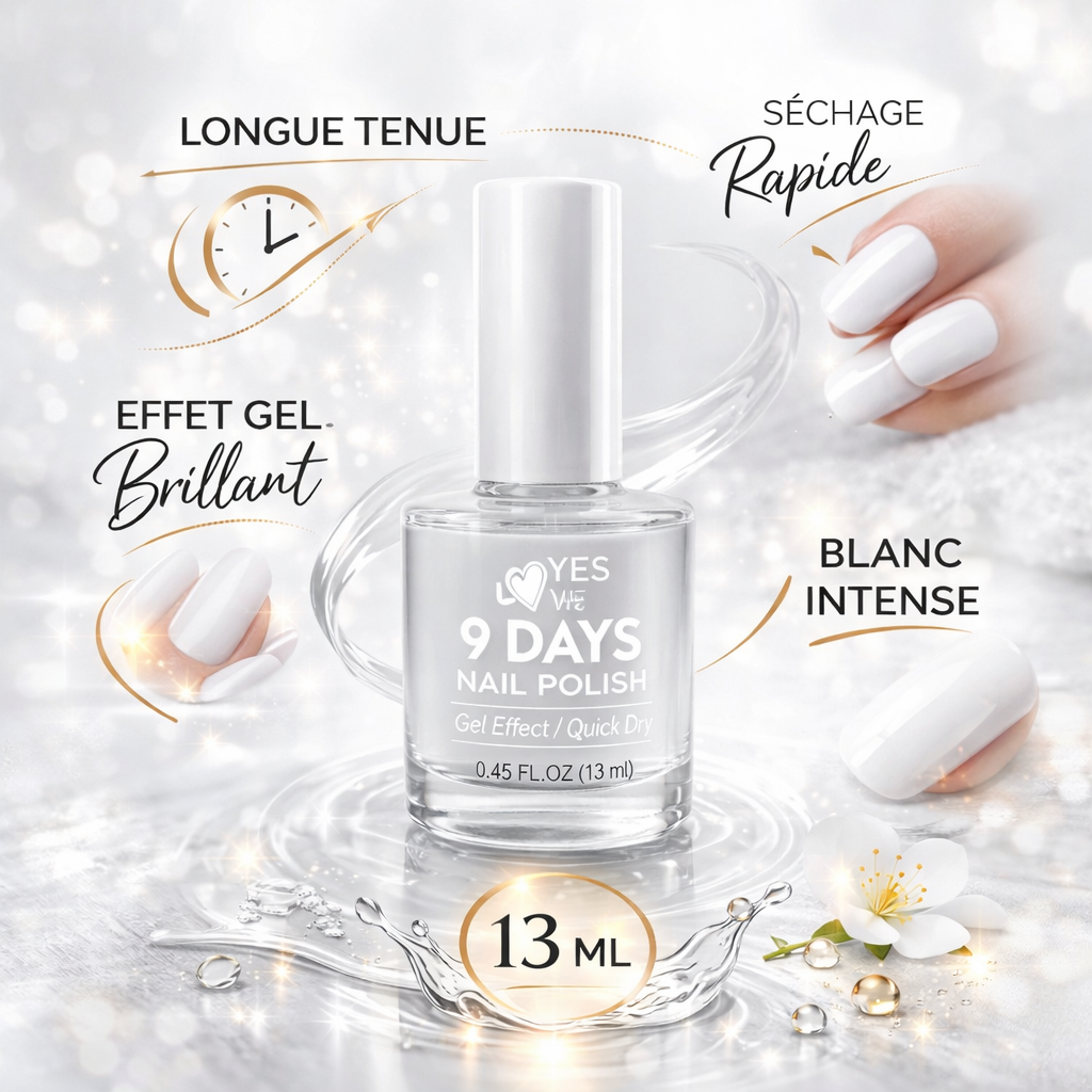 Vernis à ongles blanc 13 ml – Tenue jusqu’à 9 jours, séchage rapide à l’air, effet gel brillant, couleur blanche intense, finition professionnelle OCIBEL