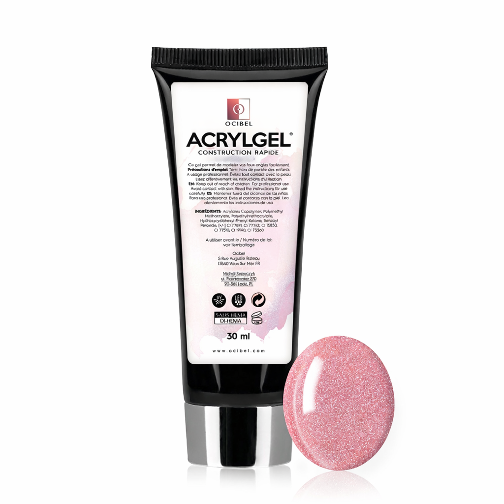✨ AcrylGel UV/LED 30g – Sans HEMA / DI-HEMA | Résultat Pro & Tenue Parfaite - Sparkle Rose OCIBEL