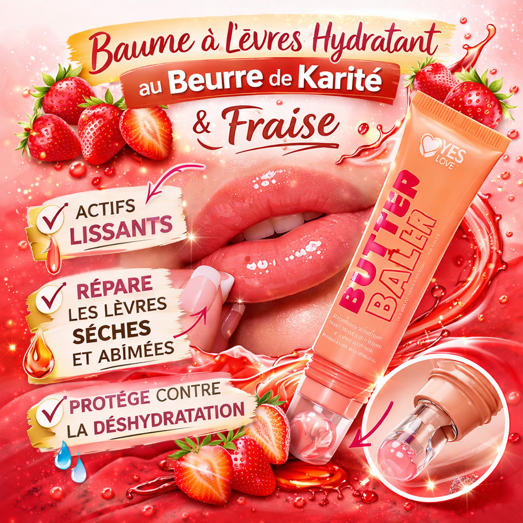 Butter Balm Fraise – Baume à Lèvres Hydratant au Beurre de Karité & Actifs Lissants OCIBEL