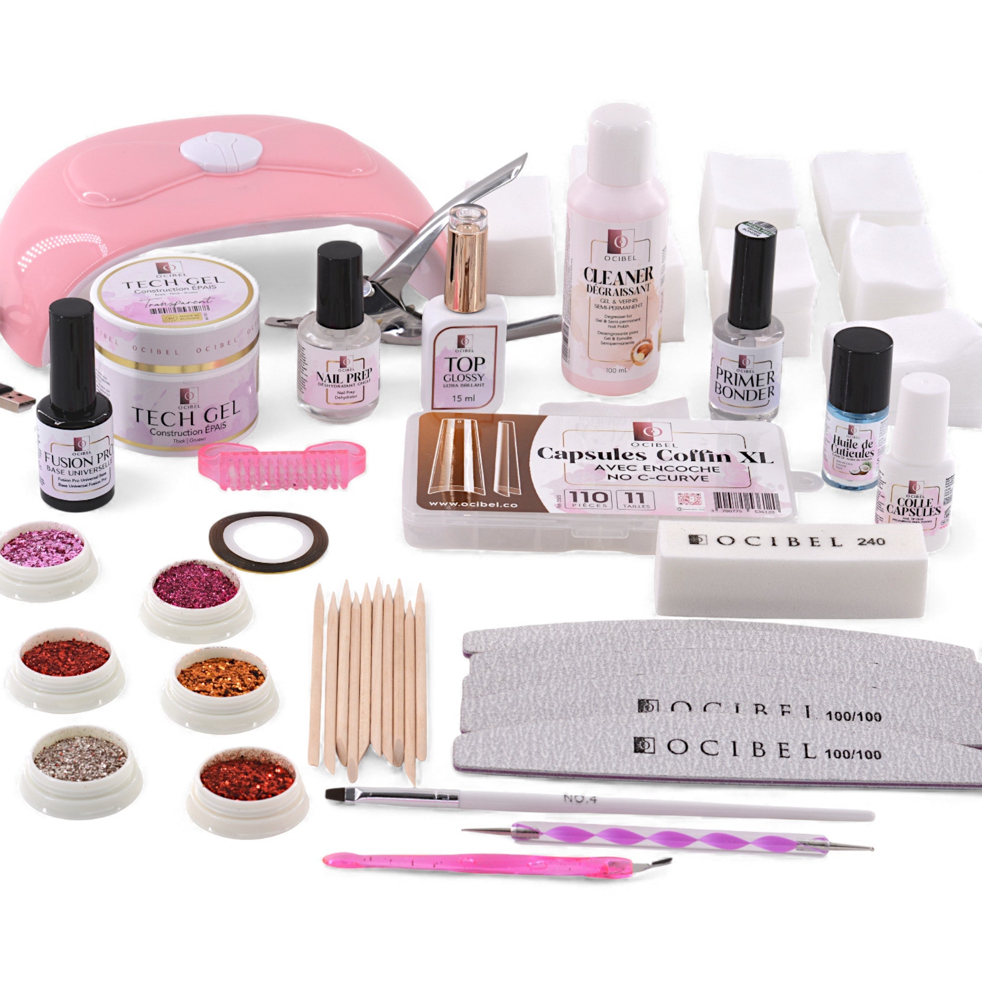Kit Ongles Complet L’Essentiel – Gel de Construction Sans Limage, Lampe 72 W, Accessoires et Soins OCIBEL