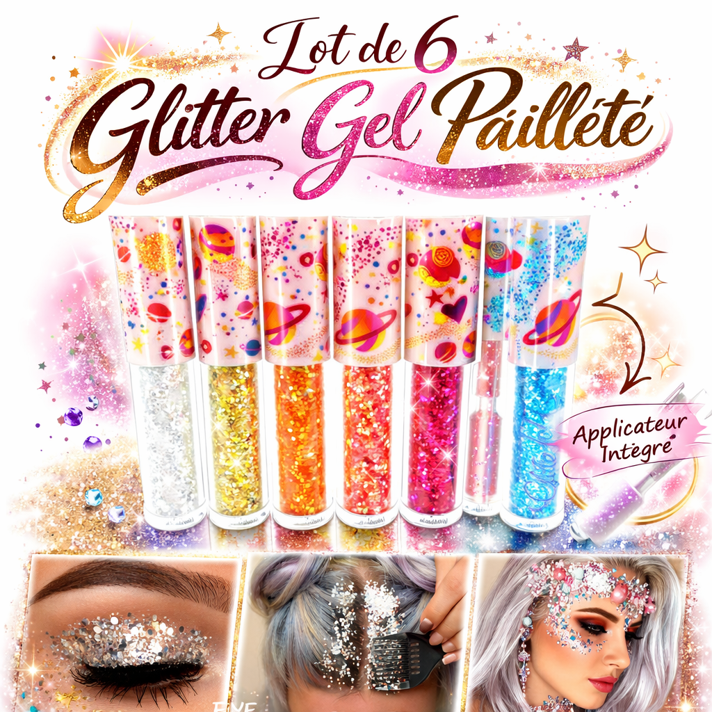 Lot de 6 Glitter Gel Pailleté 4 ml – Yeux, Visage, Lèvres & Cheveux – Applicateur Intégré – Maquillage Festival & Soirée - Nuances #2 OCIBEL