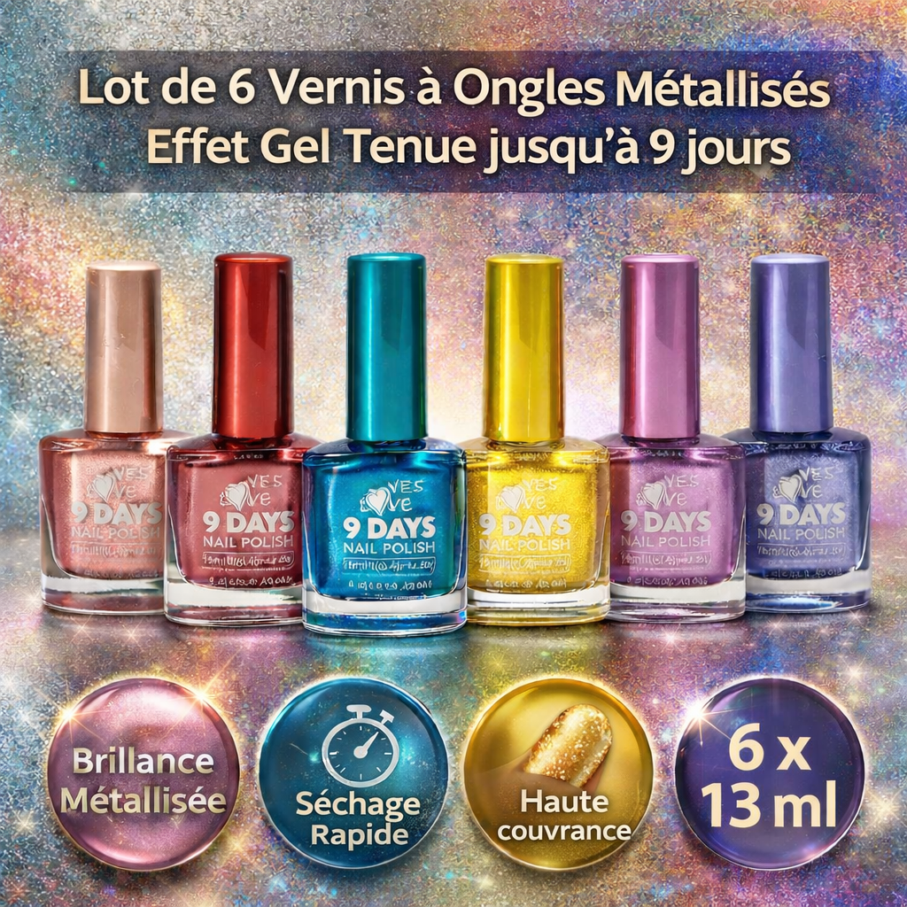 Lot de 6 Vernis à Ongles Métallisés Effet Gel – Longue Tenue 9 Jours – Brillance Intense – Séchage Rapide – Couleurs Tendances Modernes et Classiques – Haute Couvrance 02 OCIBEL