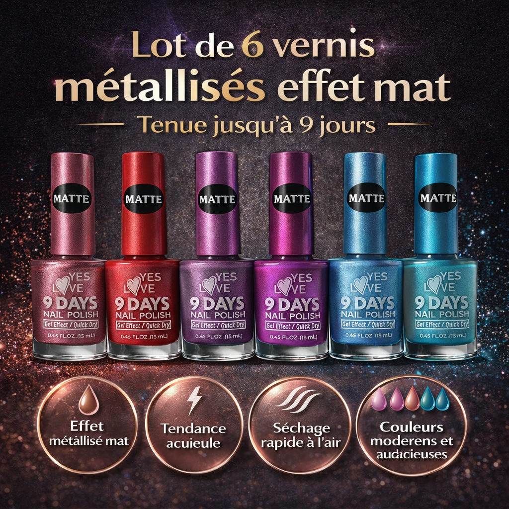 Lot de 6 Vernis à Ongles Métallisés Effet Mat – 6 x 13 ml – Finition Sans Brillance – Séchage Rapide – Haute Pigmentation – Tendance Manucure Moderne OCIBEL