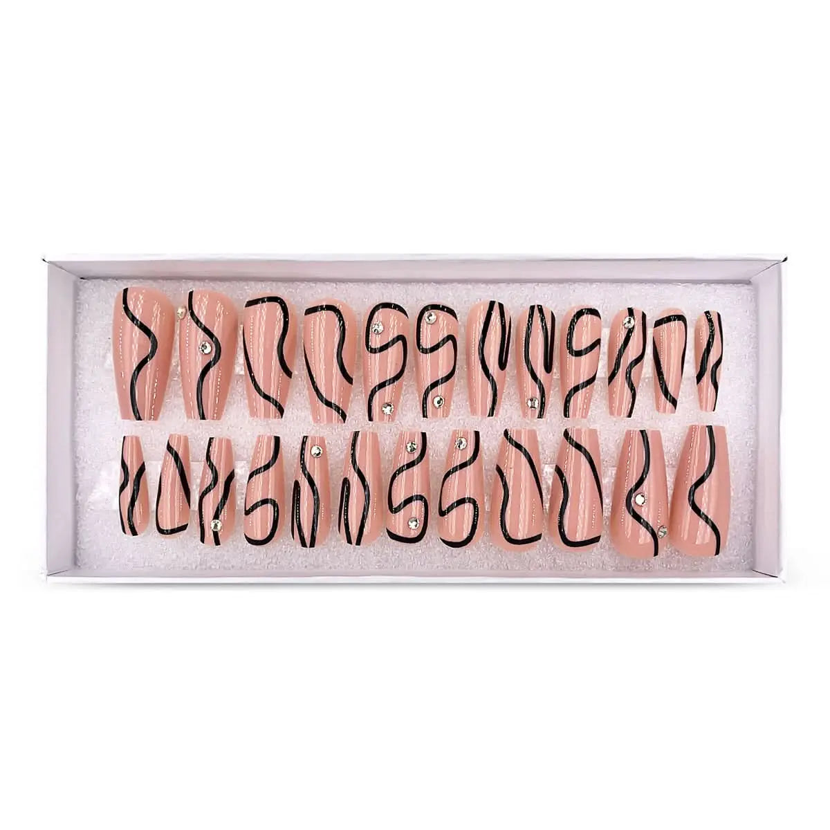 Press On Nails Faux Ongles Réutilisables - Medium Coffin Nude Strass OCIBEL