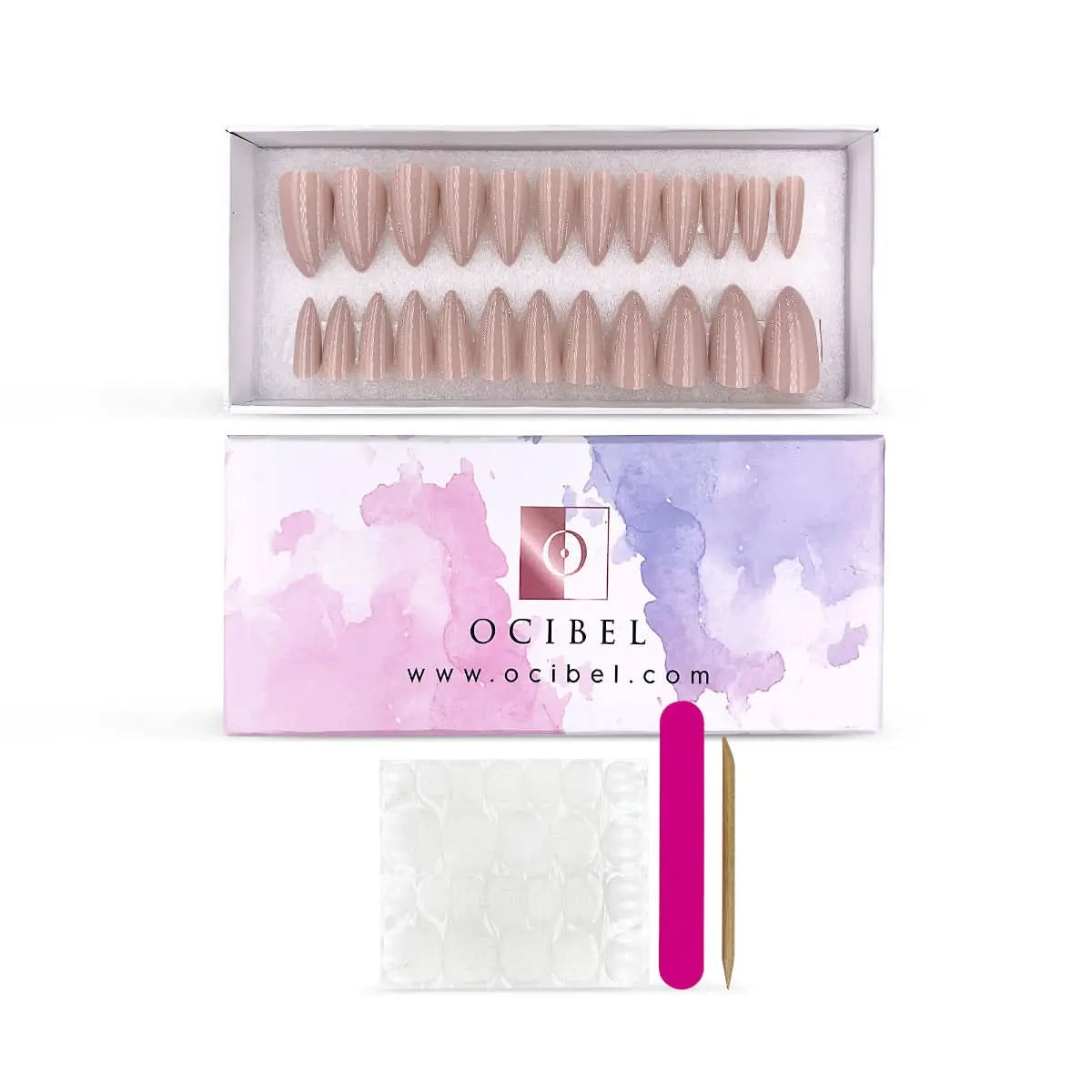 Press On Nails Faux Ongles Réutilisables - Medium Stiletto Nude OCIBEL