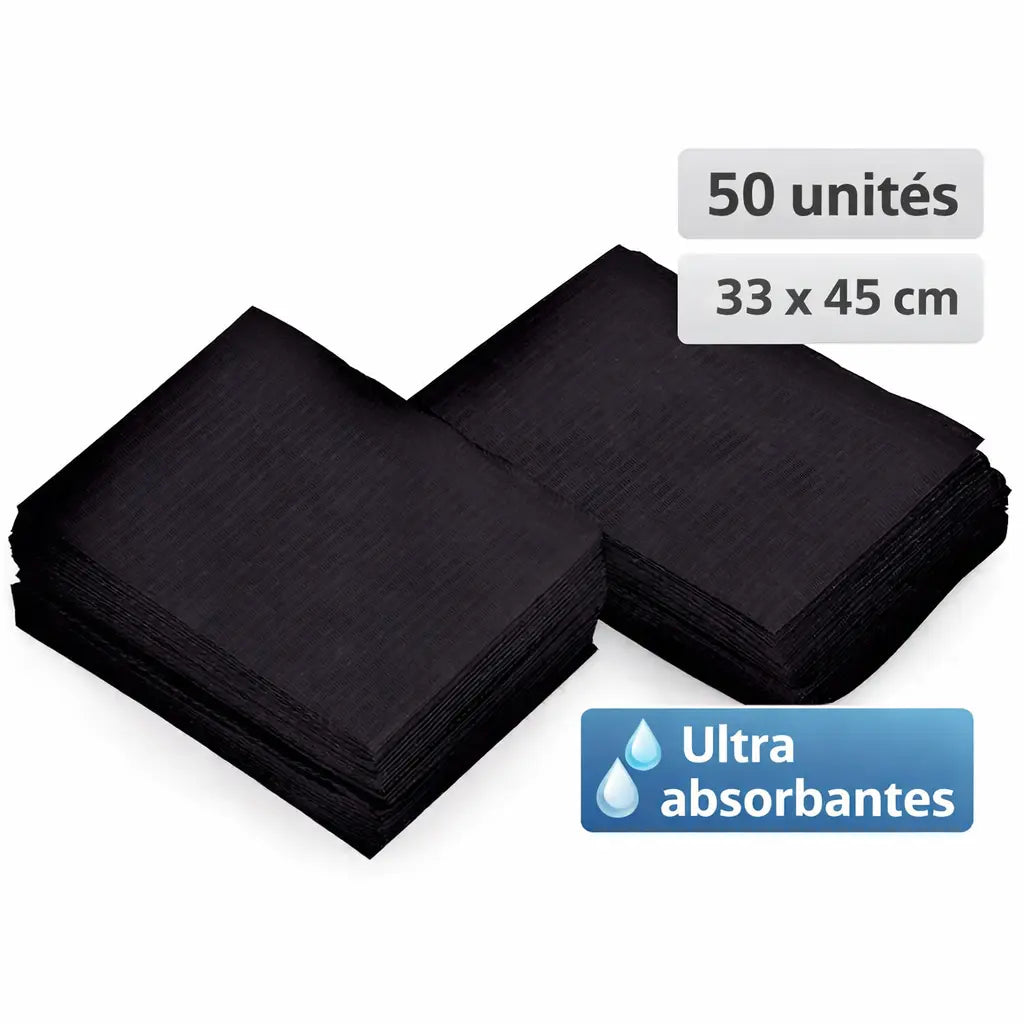 Serviettes Jetables Laminées Noires 33 x 45 cm – Paquet de 50 OCIBEL